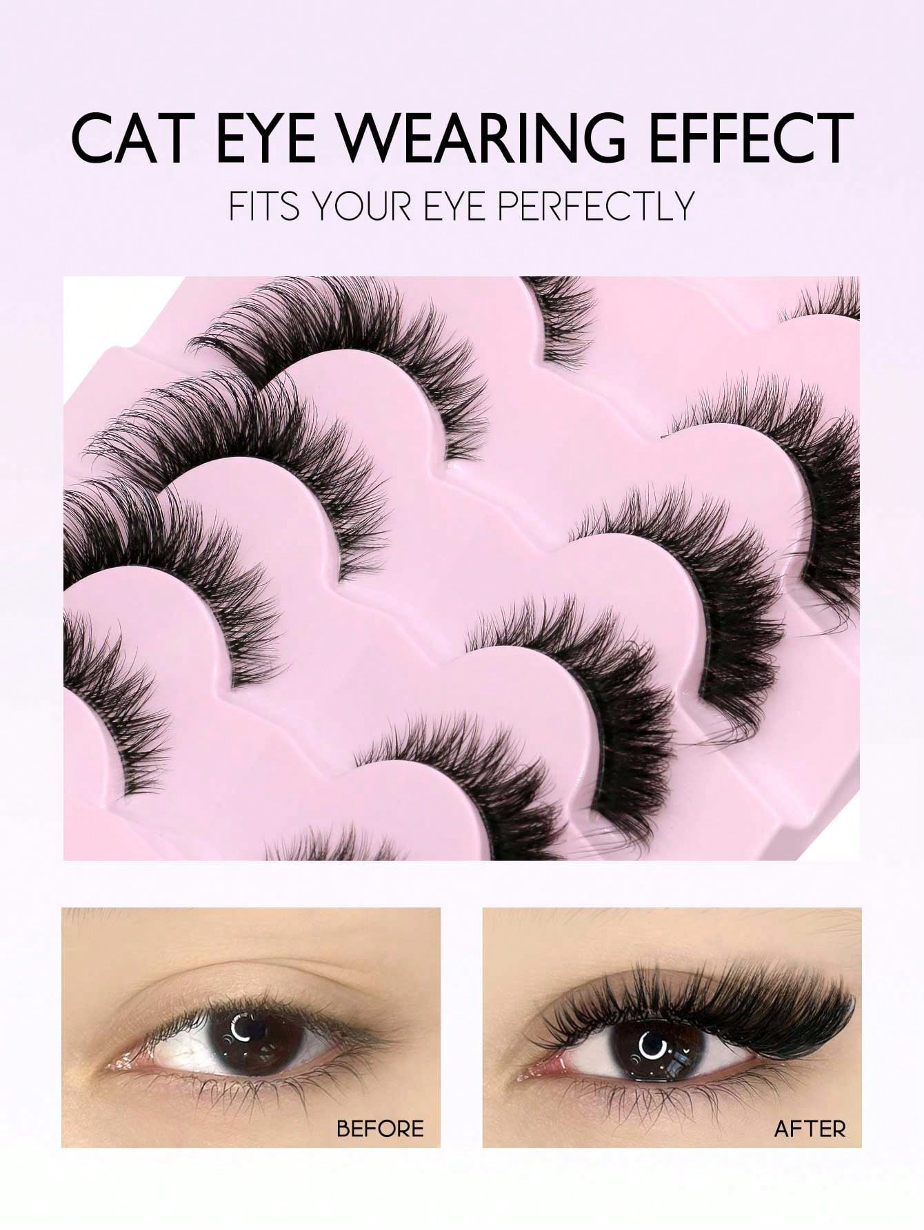 GROINNEYA 7 Pairs New Cat Eye False Eyelashes, Natural & Lengthening Transparent Band, Flared Ends, Elongate Eye Shape, Faux Mink Lashes, Makeup Use (XF10) Strip Eyelashes, Lashes, False Lashes, Fake Lashes