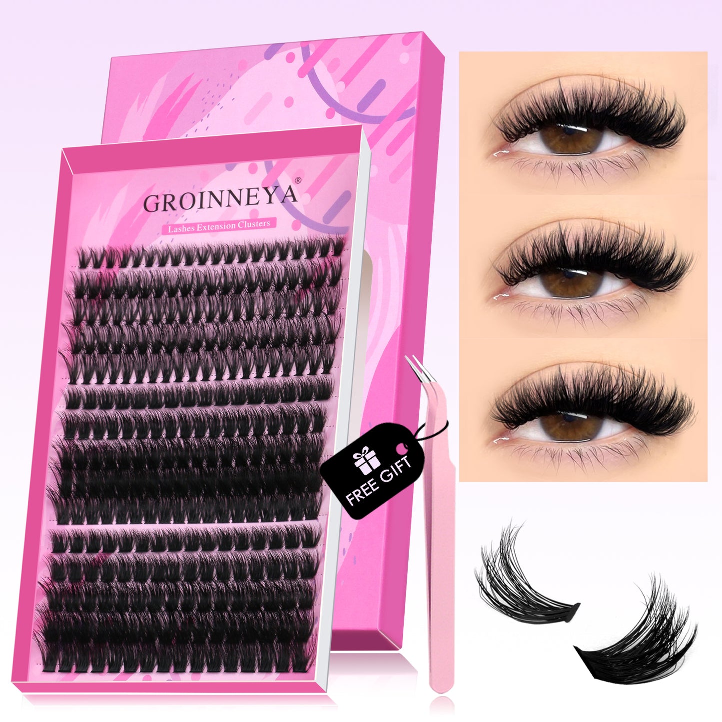 GROINNEYA 15Rows Clusters C Curl Individual Lash Clusters DIY Lash Clusters Natural Look&Wispy&Ultra Soft Reusable Individual Segmented False Eyelashes For Beginner Use At Home Or On-The-Golash Clusters