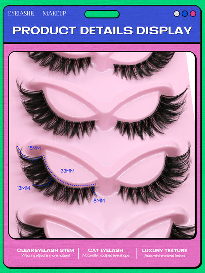 GROINNEYA 5 Pairs Cat Eye False Eyelashes, Transparent Band Faux Mink Lashes, Natural Look Fake Eyelashes, Eyelash Extension Makeup (BX03) Strip Lashes, False Eyelashes, Eyelashes, Fake Lashes