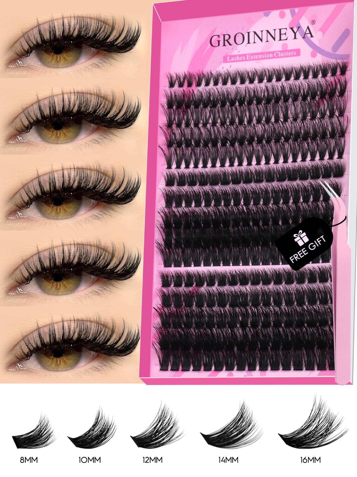 GROINNEYA 15Rows Clusters C Curl Individual Lash Clusters DIY Lash Clusters Natural Look&Wispy&Ultra Soft Reusable Individual Segmented False Eyelashes For Beginner Use At Home Or On-The-Golash Clusters