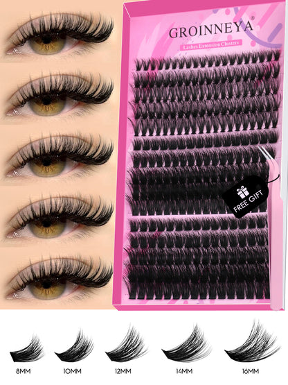 GROINNEYA 15Rows Clusters C Curl Individual Lash Clusters DIY Lash Clusters Natural Look&Wispy&Ultra Soft Reusable Individual Segmented False Eyelashes For Beginner Use At Home Or On-The-Golash Clusters