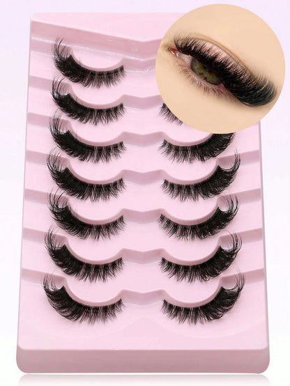GROINNEYA 7 Pairs New Cat Eye False Eyelashes, Natural & Lengthening Transparent Band, Flared Ends, Elongate Eye Shape, Faux Mink Lashes, Makeup Use (XF10) Strip Eyelashes, Lashes, False Lashes, Fake Lashes