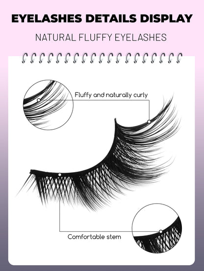 GROINNEYA 7 Pairs Cat Eye Natural False Eyelashes 3D Faux Mink Soft Anime Volumized Lashes Extensio