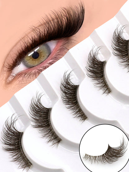 6 Pairs Brown Half Eye Lashes Natural Clear Band Full Strip Lashes Short Cat Eye Eyelashes Wispy Soft False Lashes Criss-cross Volume Fake Lashes Suitable All Kinds Parties