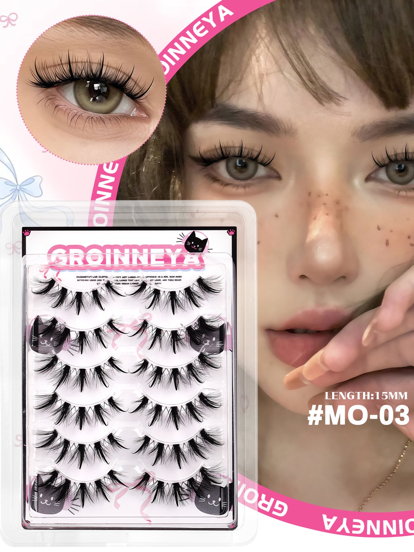 GROINNEYA Manga Lashes Fairy Strip Eyelashes Spiky Spider Wispy Anime Lashes Asian Cosplay False Eyelashes Extension