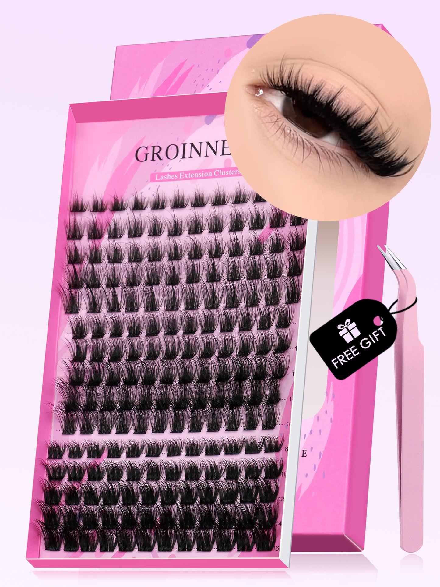 GROINNEYA 15Rows Clusters C Curl Individual Lash Clusters DIY Lash Clusters Natural Look&Wispy&Ultra Soft Reusable Individual Segmented False Eyelashes For Beginner Use At Home Or On-The-Golash Clusters