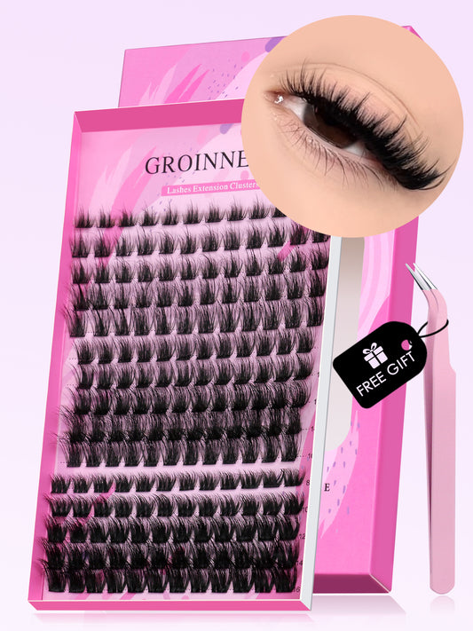 GROINNEYA 15Rows Clusters C Curl Individual Lash Clusters DIY Lash Clusters Natural Look&Wispy&Ultra Soft Reusable Individual Segmented False Eyelashes For Beginner Use At Home Or On-The-Golash Clusters