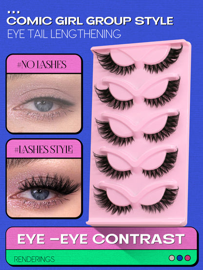 GROINNEYA 5 Pairs Cat Eye False Eyelashes, Transparent Band Faux Mink Lashes, Natural Look Fake Eyelashes, Eyelash Extension Makeup (BX03) Strip Lashes, False Eyelashes, Eyelashes, Fake Lashes