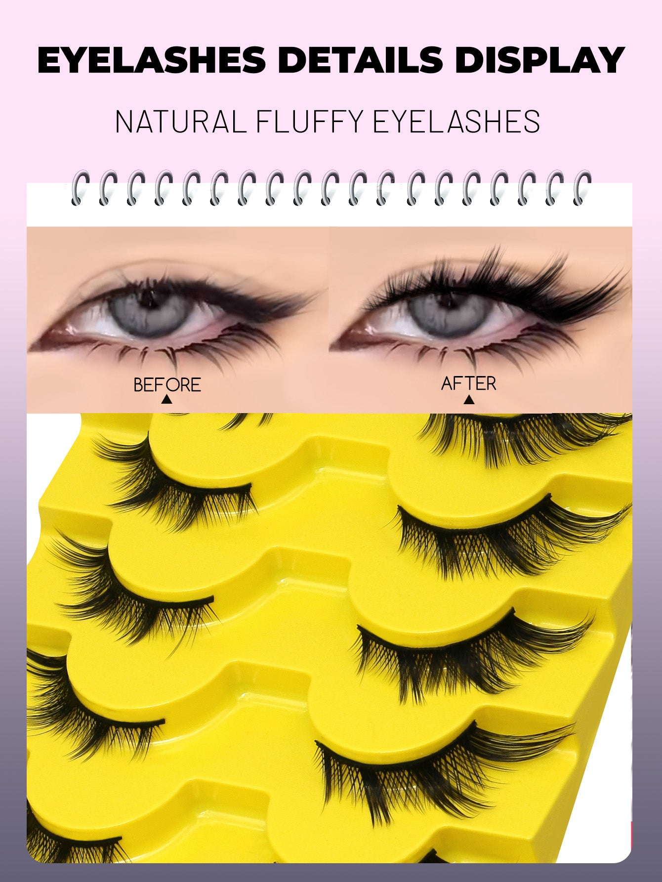 GROINNEYA 7 Pairs Cat Eye Natural False Eyelashes 3D Faux Mink Soft Anime Volumized Lashes Extensio