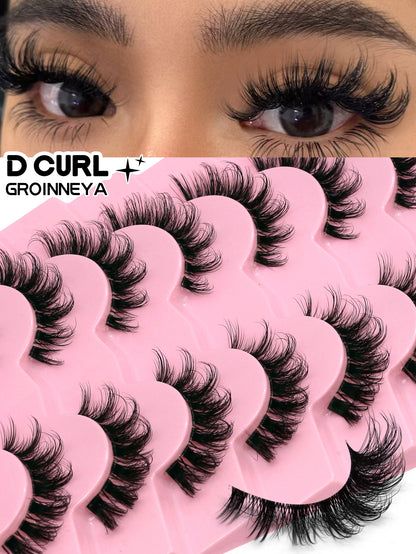 GROINNEYA 7 Pairs of Natural Cat Eye Eyelashes Multi-Layer Curled Wispy Fox Eye Lashes Various Lengths Mink Eyelashes Tail Elongated Eyelashes 3D Fluffy and Delicate False Eyelashes