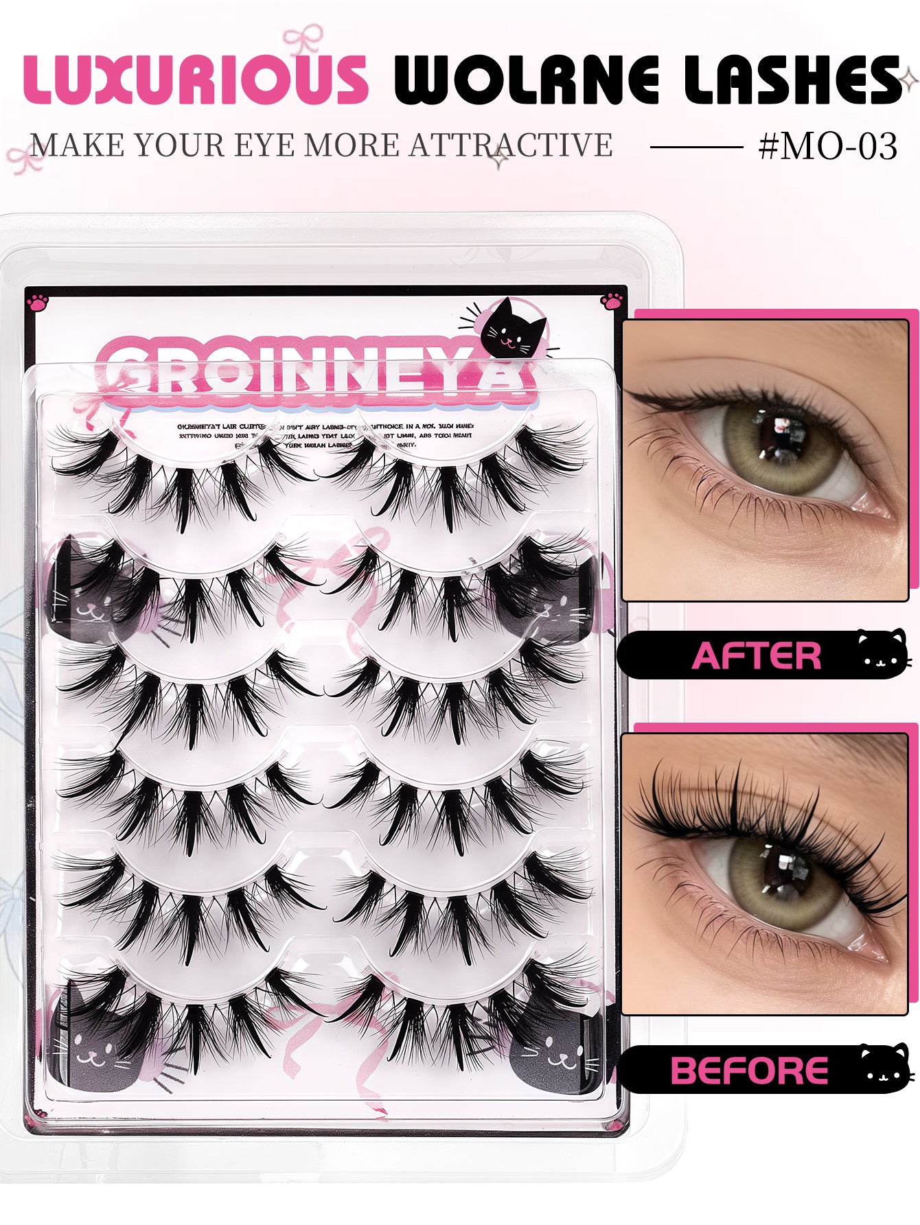 GROINNEYA Manga Lashes Fairy Strip Eyelashes Spiky Spider Wispy Anime Lashes Asian Cosplay False Eyelashes Extension