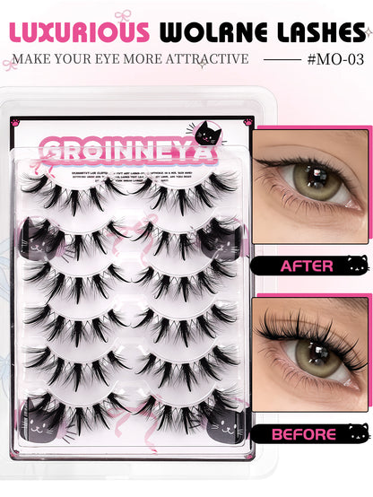 GROINNEYA Manga Lashes Fairy Strip Eyelashes Spiky Spider Wispy Anime Lashes Asian Cosplay False Eyelashes Extension