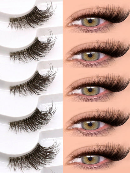 6 Pairs Brown Half Eye Lashes Natural Clear Band Full Strip Lashes Short Cat Eye Eyelashes Wispy Soft False Lashes Criss-cross Volume Fake Lashes Suitable All Kinds Parties