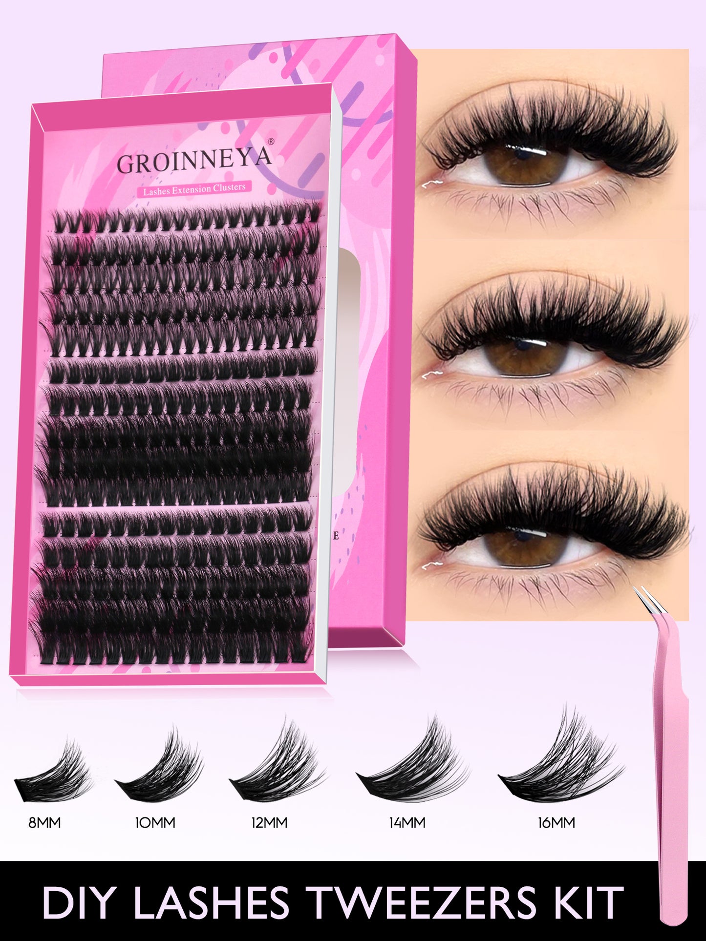 GROINNEYA 15Rows Clusters C Curl Individual Lash Clusters DIY Lash Clusters Natural Look&Wispy&Ultra Soft Reusable Individual Segmented False Eyelashes For Beginner Use At Home Or On-The-Golash Clusters
