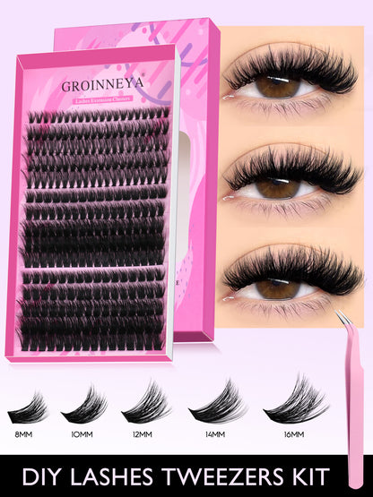 GROINNEYA 15Rows Clusters C Curl Individual Lash Clusters DIY Lash Clusters Natural Look&Wispy&Ultra Soft Reusable Individual Segmented False Eyelashes For Beginner Use At Home Or On-The-Golash Clusters