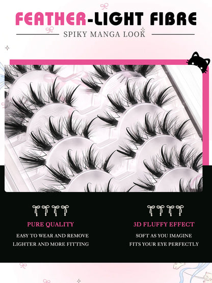 GROINNEYA Manga Lashes Fairy Strip Eyelashes Spiky Spider Wispy Anime Lashes Asian Cosplay False Eyelashes Extension