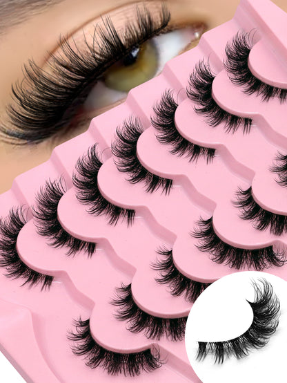 GROINNEYA 7 Pairs of Natural Cat Eye Eyelashes Multi-Layer Curled Wispy Fox Eye Lashes Various Lengths Mink Eyelashes Tail Elongated Eyelashes 3D Fluffy and Delicate False Eyelashes