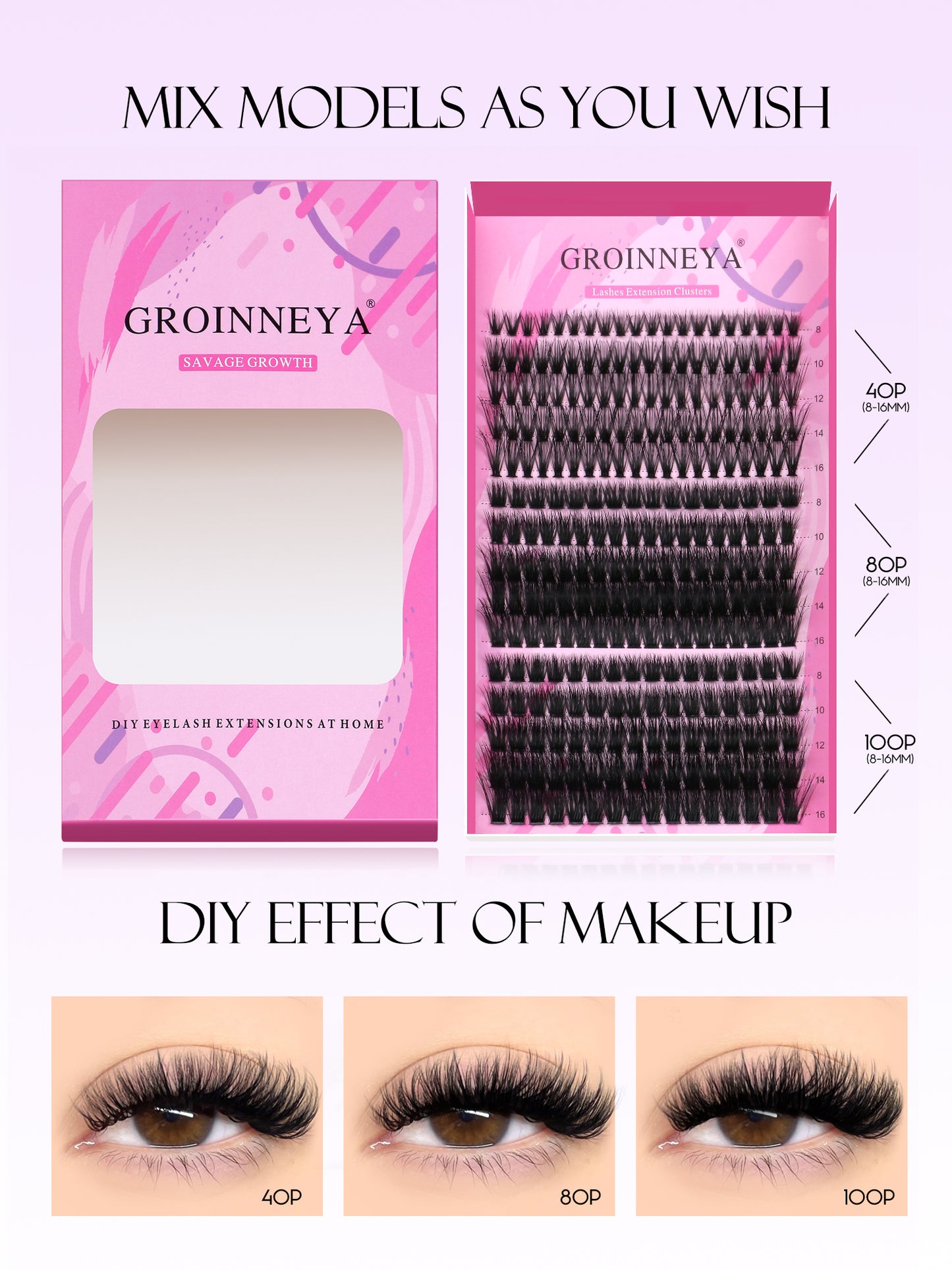 GROINNEYA 15Rows Clusters C Curl Individual Lash Clusters DIY Lash Clusters Natural Look&Wispy&Ultra Soft Reusable Individual Segmented False Eyelashes For Beginner Use At Home Or On-The-Golash Clusters
