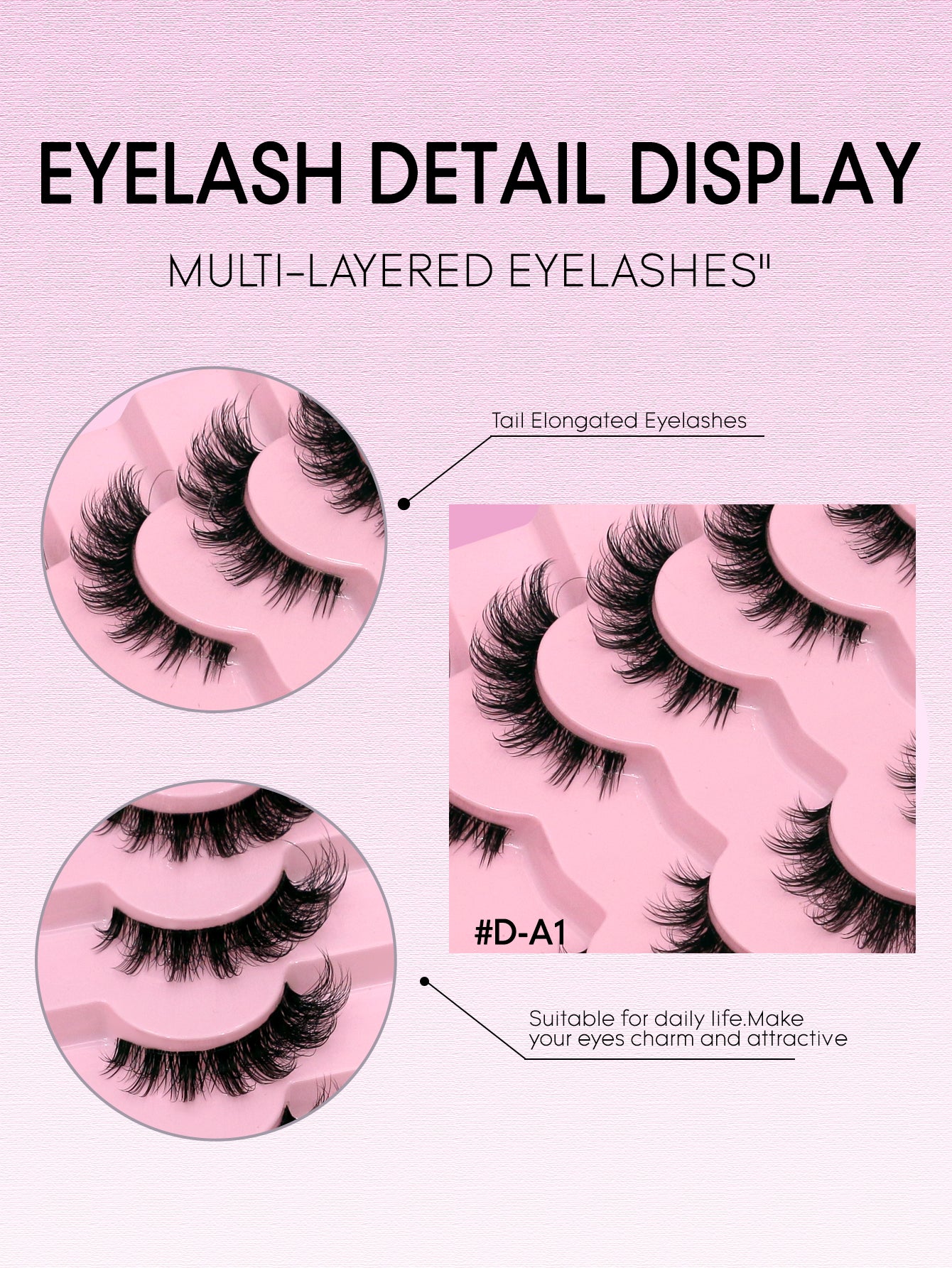 GROINNEYA 7 Pairs of Natural Cat Eye Eyelashes Multi-Layer Curled Wispy Fox Eye Lashes Various Lengths Mink Eyelashes Tail Elongated Eyelashes 3D Fluffy and Delicate False Eyelashes