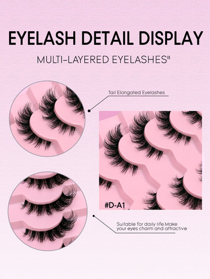GROINNEYA 7 Pairs of Natural Cat Eye Eyelashes Multi-Layer Curled Wispy Fox Eye Lashes Various Lengths Mink Eyelashes Tail Elongated Eyelashes 3D Fluffy and Delicate False Eyelashes
