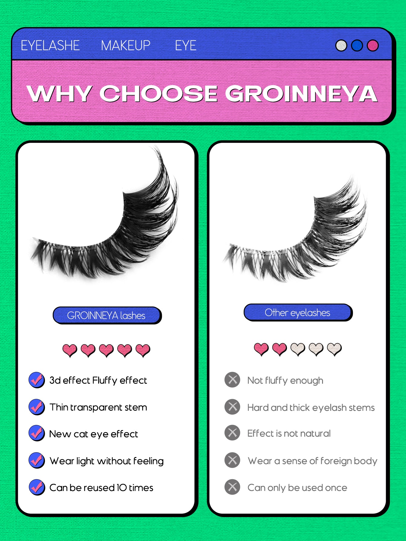 GROINNEYA 5 Pairs Cat Eye False Eyelashes, Transparent Band Faux Mink Lashes, Natural Look Fake Eyelashes, Eyelash Extension Makeup (BX03) Strip Lashes, False Eyelashes, Eyelashes, Fake Lashes