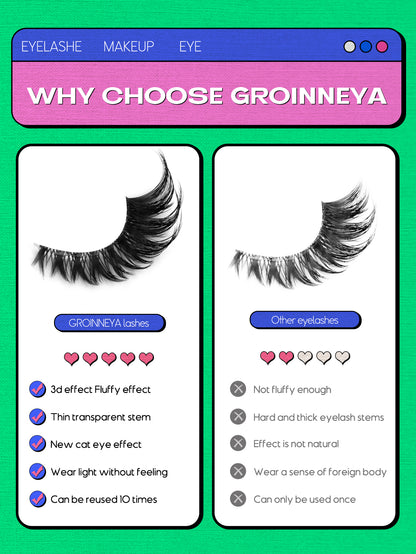 GROINNEYA 5 Pairs Cat Eye False Eyelashes, Transparent Band Faux Mink Lashes, Natural Look Fake Eyelashes, Eyelash Extension Makeup (BX03) Strip Lashes, False Eyelashes, Eyelashes, Fake Lashes