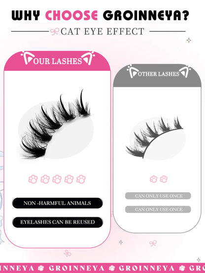 GROINNEYA Manga Lashes Fairy Strip Eyelashes Spiky Spider Wispy Anime Lashes Asian Cosplay False Eyelashes Extension