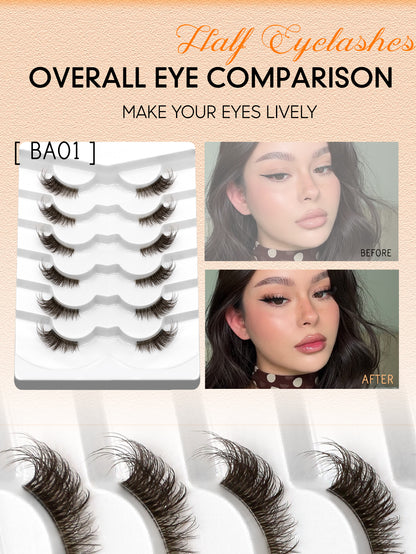 6 Pairs Brown Half Eye Lashes Natural Clear Band Full Strip Lashes Short Cat Eye Eyelashes Wispy Soft False Lashes Criss-cross Volume Fake Lashes Suitable All Kinds Parties