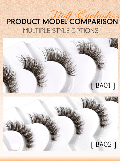 6 Pairs Brown Half Eye Lashes Natural Clear Band Full Strip Lashes Short Cat Eye Eyelashes Wispy Soft False Lashes Criss-cross Volume Fake Lashes Suitable All Kinds Parties