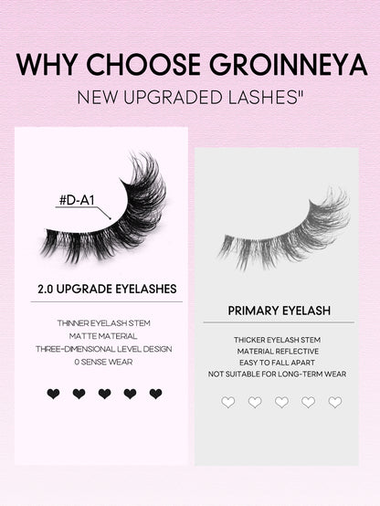 GROINNEYA 7 Pairs of Natural Cat Eye Eyelashes Multi-Layer Curled Wispy Fox Eye Lashes Various Lengths Mink Eyelashes Tail Elongated Eyelashes 3D Fluffy and Delicate False Eyelashes