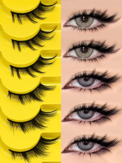 GROINNEYA 7 Pairs Cat Eye Natural False Eyelashes 3D Faux Mink Soft Anime Volumized Lashes Extensio