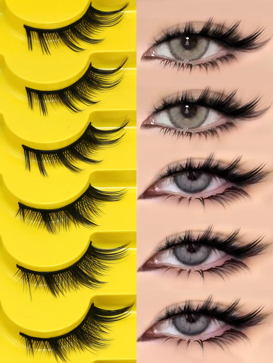 GROINNEYA 7 Pairs Cat Eye Natural False Eyelashes 3D Faux Mink Soft Anime Volumized Lashes Extensio