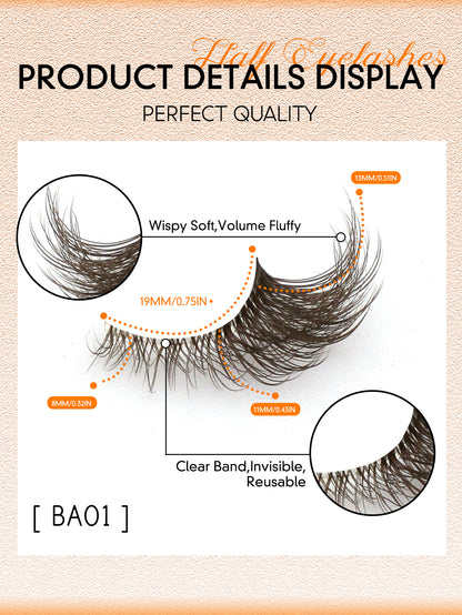 6 Pairs Brown Half Eye Lashes Natural Clear Band Full Strip Lashes Short Cat Eye Eyelashes Wispy Soft False Lashes Criss-cross Volume Fake Lashes Suitable All Kinds Parties