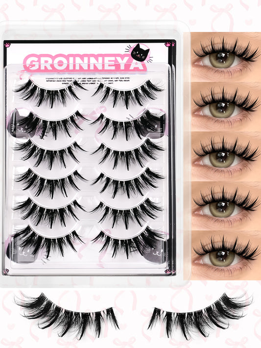 GROINNEYA Manga Lashes Fairy Strip Eyelashes Spiky Spider Wispy Anime Lashes Asian Cosplay False Eyelashes Extension
