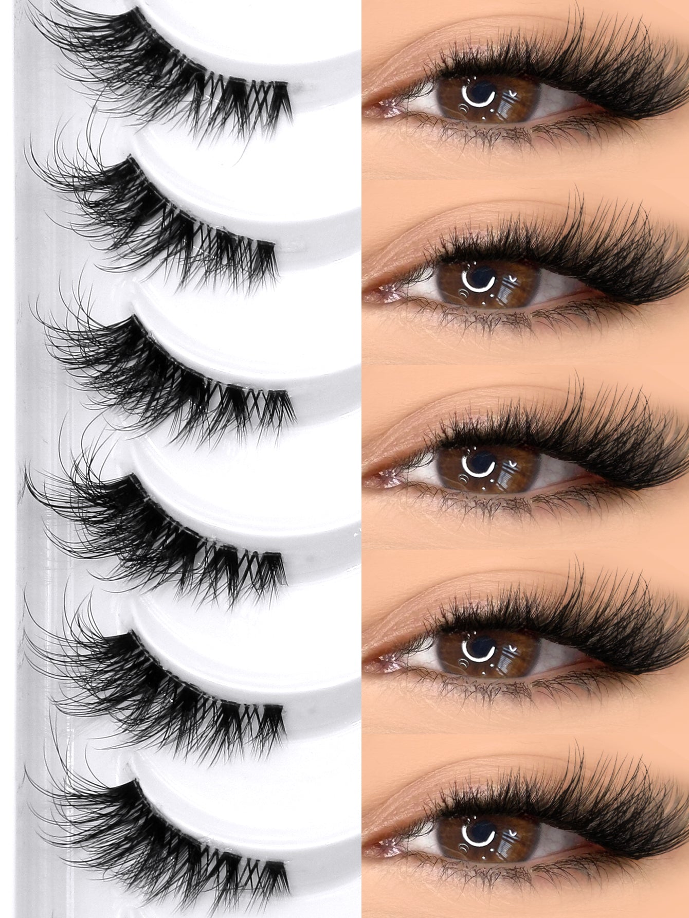 GROINNEYA 8 Pairs Half Striped False Eyelashes, Natural Extension Cat Eye Lashes, Short Soft 3D Mink Lashes, Transparent Band, Criss-Cross Fluffy Lashes, Suitable For Daily And Party Makeup