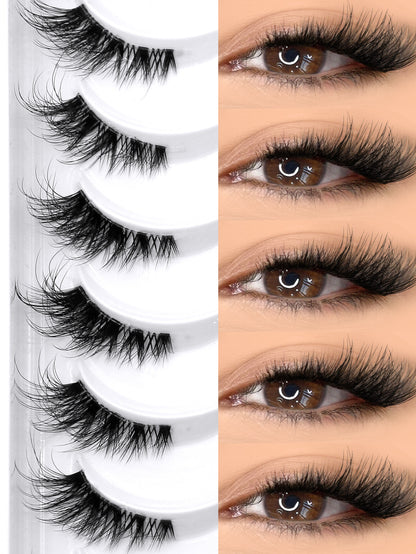GROINNEYA 8 Pairs Half Striped False Eyelashes, Natural Extension Cat Eye Lashes, Short Soft 3D Mink Lashes, Transparent Band, Criss-Cross Fluffy Lashes, Suitable For Daily And Party Makeup