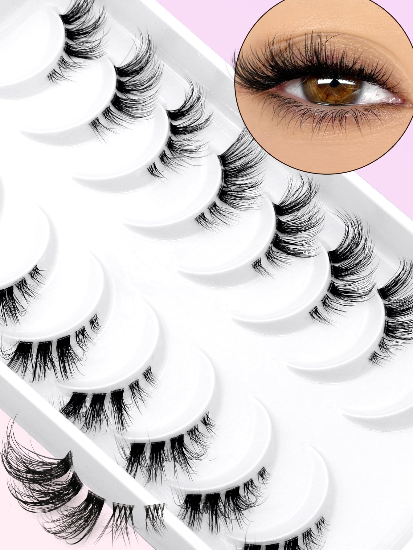 GROINNEYA 8 Pairs Half Striped False Eyelashes, Natural Extension Cat Eye Lashes, Short Soft 3D Mink Lashes, Transparent Band, Criss-Cross Fluffy Lashes, Suitable For Daily And Party Makeup
