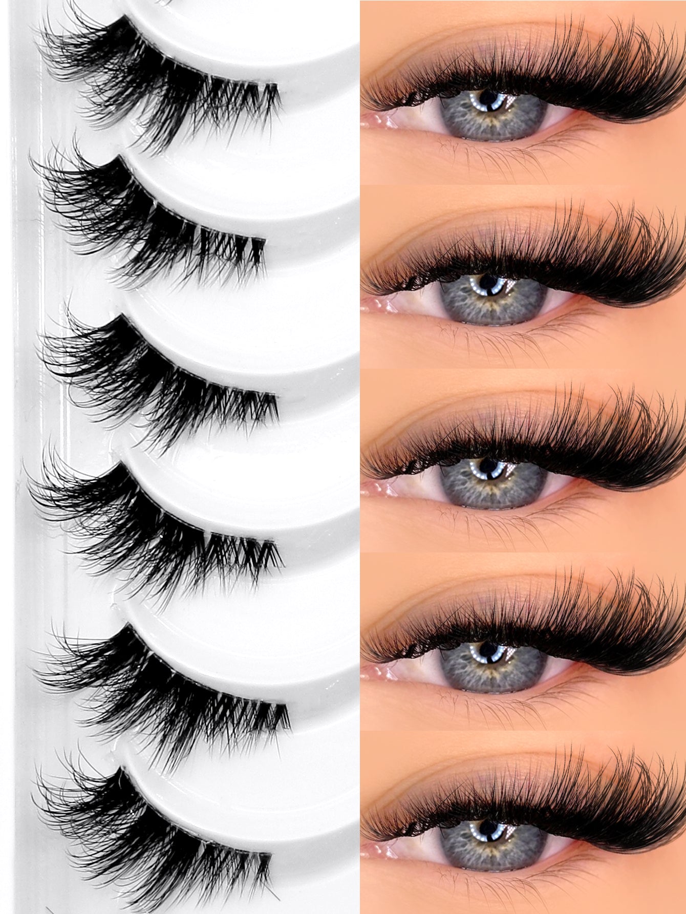 GROINNEYA 8 Pairs Half Striped False Eyelashes, Natural Extension Cat Eye Lashes, Short Soft 3D Mink Lashes, Transparent Band, Criss-Cross Fluffy Lashes, Suitable For Daily And Party Makeup
