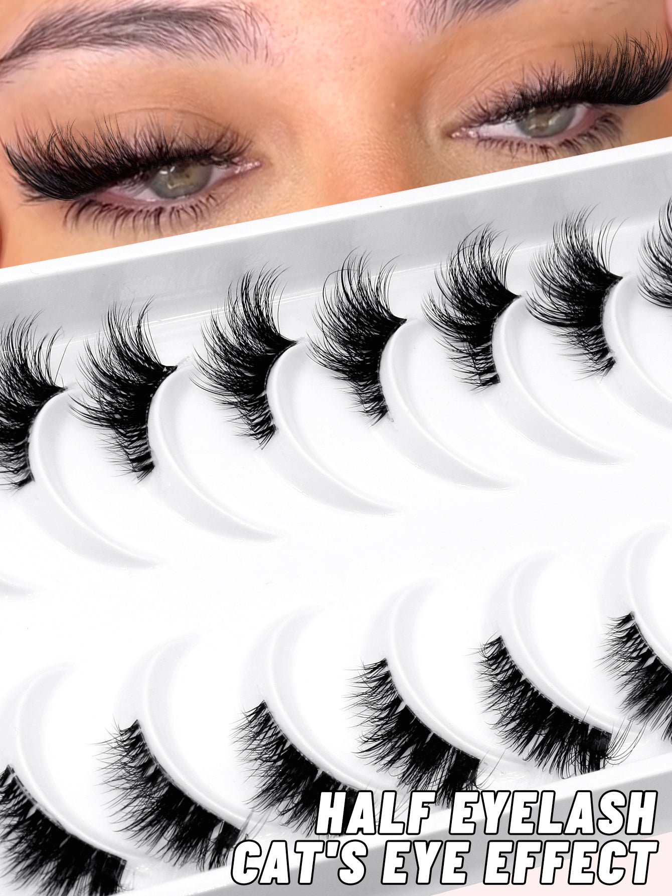 GROINNEYA 8 Pairs Half Striped False Eyelashes, Natural Extension Cat Eye Lashes, Short Soft 3D Mink Lashes, Transparent Band, Criss-Cross Fluffy Lashes, Suitable For Daily And Party Makeup