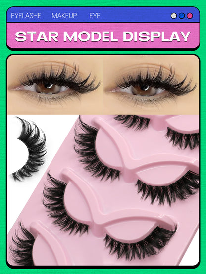 GROINNEYA 5 Pairs Cat Eye False Eyelashes, Transparent Band Faux Mink Lashes, Natural Look Fake Eyelashes, Eyelash Extension Makeup (BX03) Strip Lashes, False Eyelashes, Eyelashes, Fake Lashes