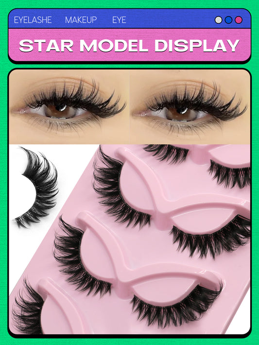 GROINNEYA 5 Pairs Cat Eye False Eyelashes, Transparent Band Faux Mink Lashes, Natural Look Fake Eyelashes, Eyelash Extension Makeup (BX03) Strip Lashes, False Eyelashes, Eyelashes, Fake Lashes